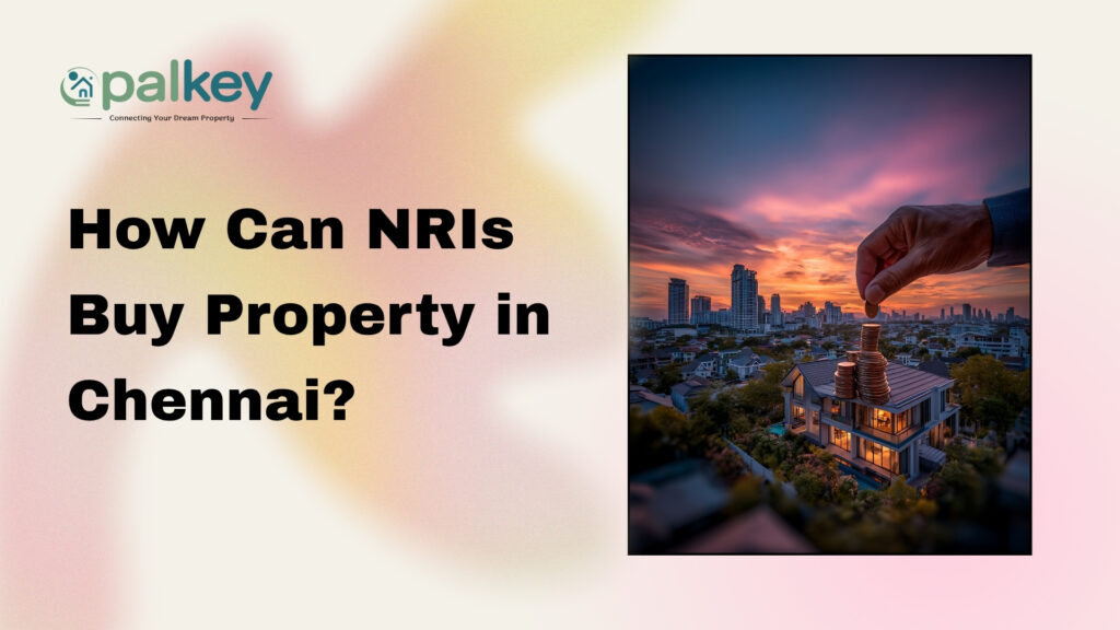 A miniature house model overlayed with graphs and icons representing interest rates (%), money, and legal documents. The text asks: "What Factors Affect Property Prices in Chennai?".